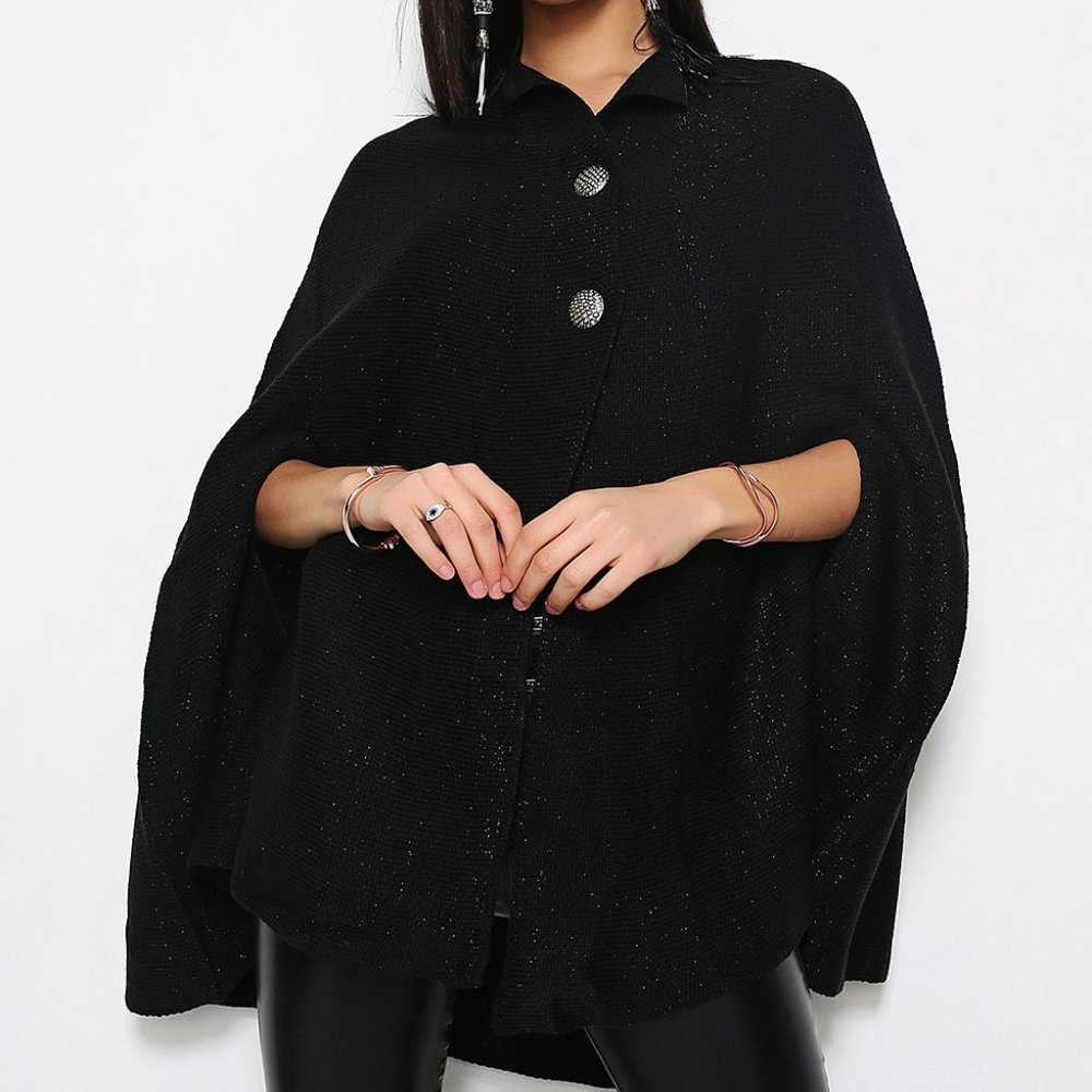 Black & Silver Wool-Blend Poncho - *NWOT